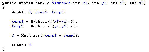 IB Computer Science Java distance between points method