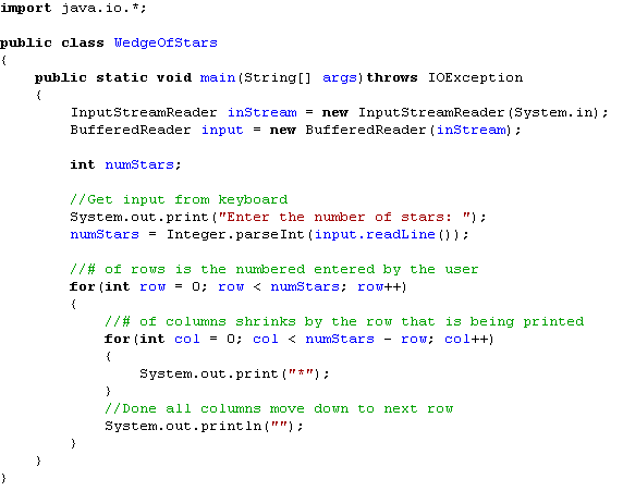 IB Computer Science Java Wedge of Stars