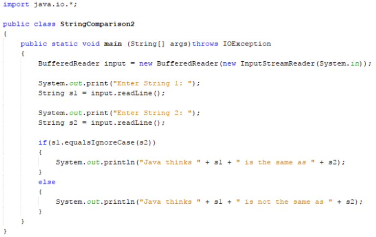 IB Computer Science Java Equals Ignore Case