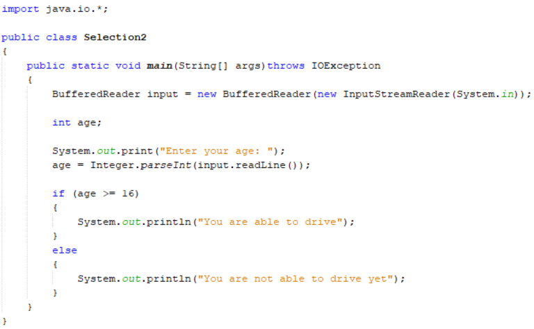 IB Computer Science Java If Else Example Driving Age