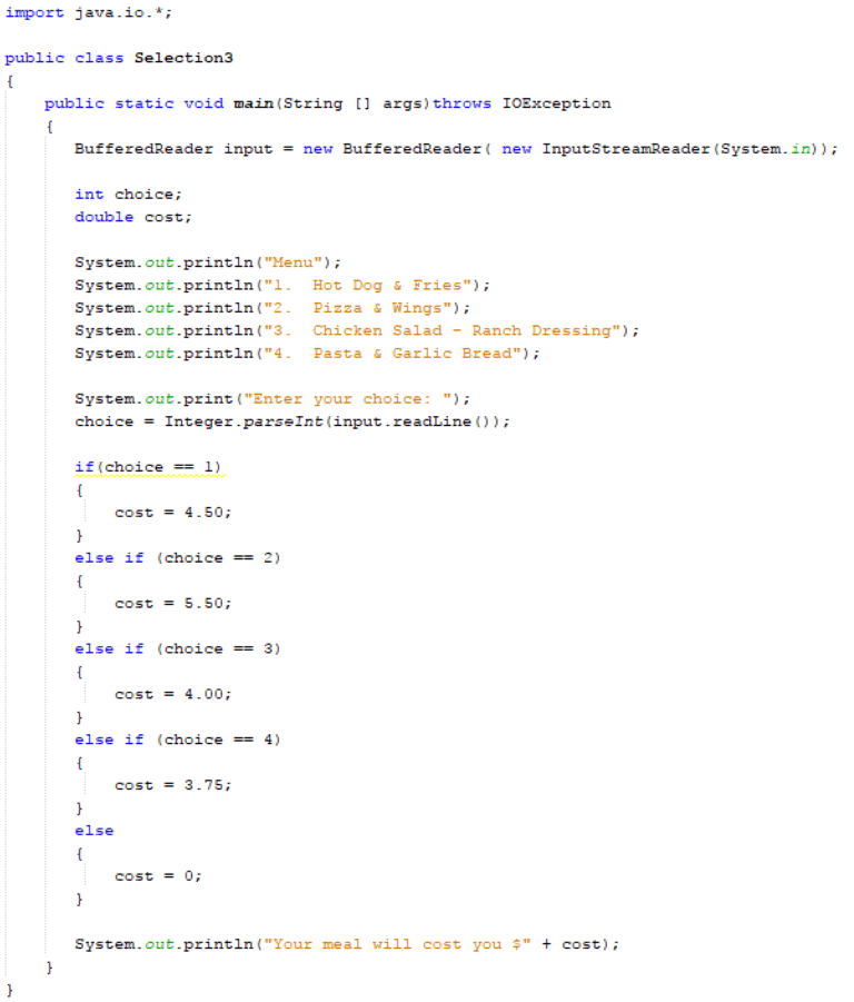 IB Computer Science Java If else If