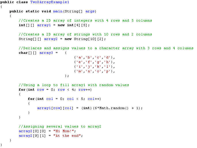 IB Computer Science 2D Array Java Declaration