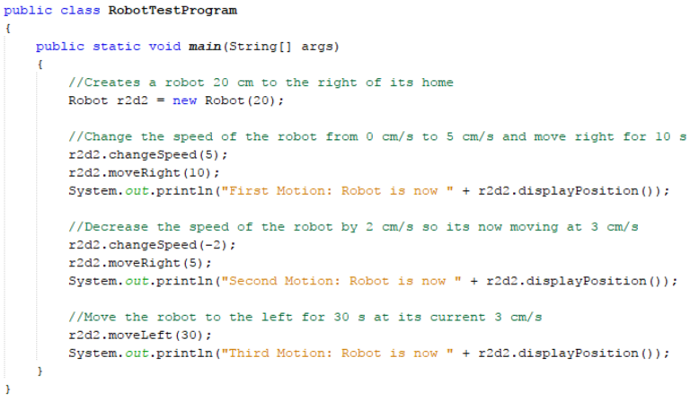 IB Computer Science Robot Class Test Program